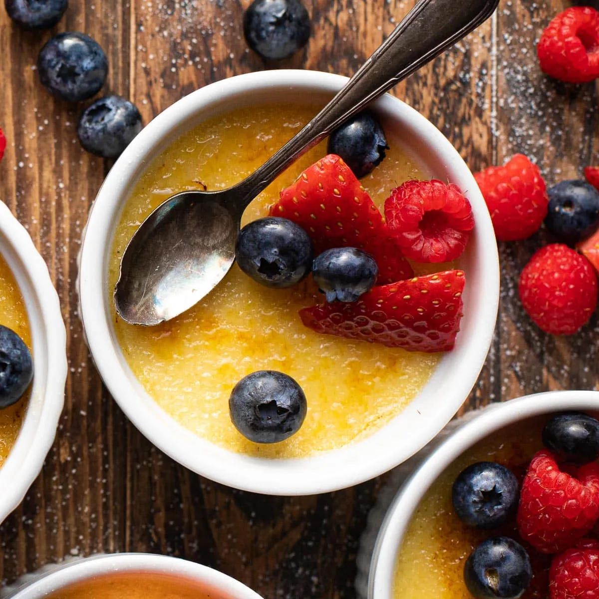 Crème brûlée with a perfectly cracked sugar crust