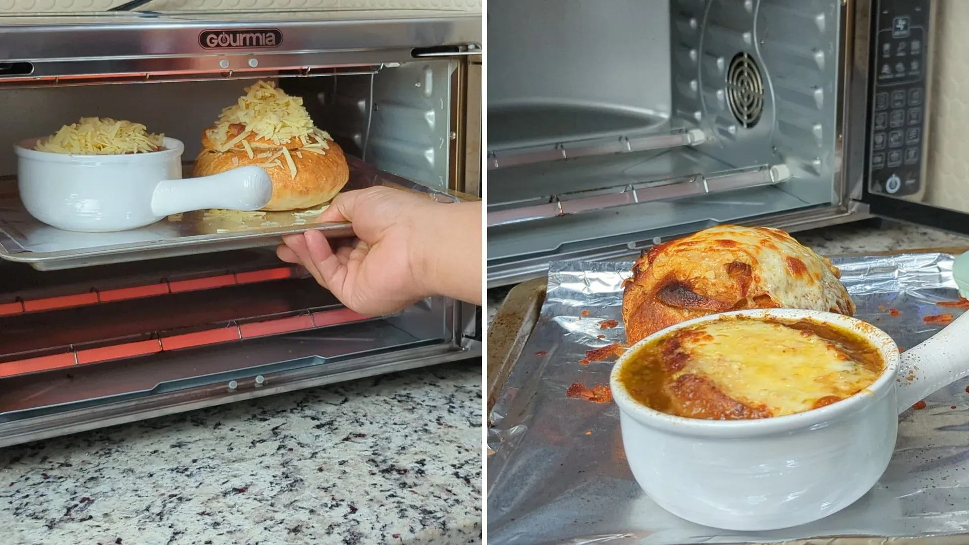 Cheese melting under a broiler